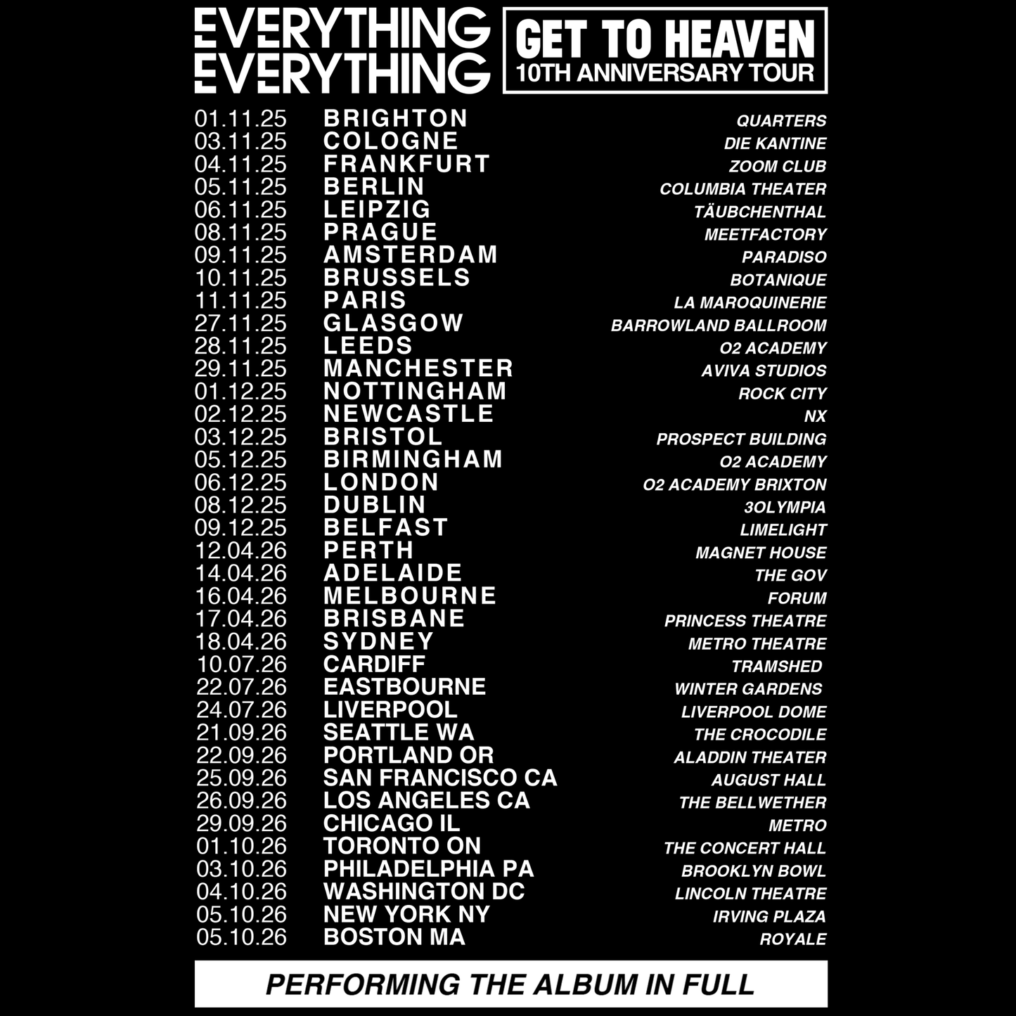 Get To Heaven 2026 EU//UK/AUS Black Tour T-Shirt