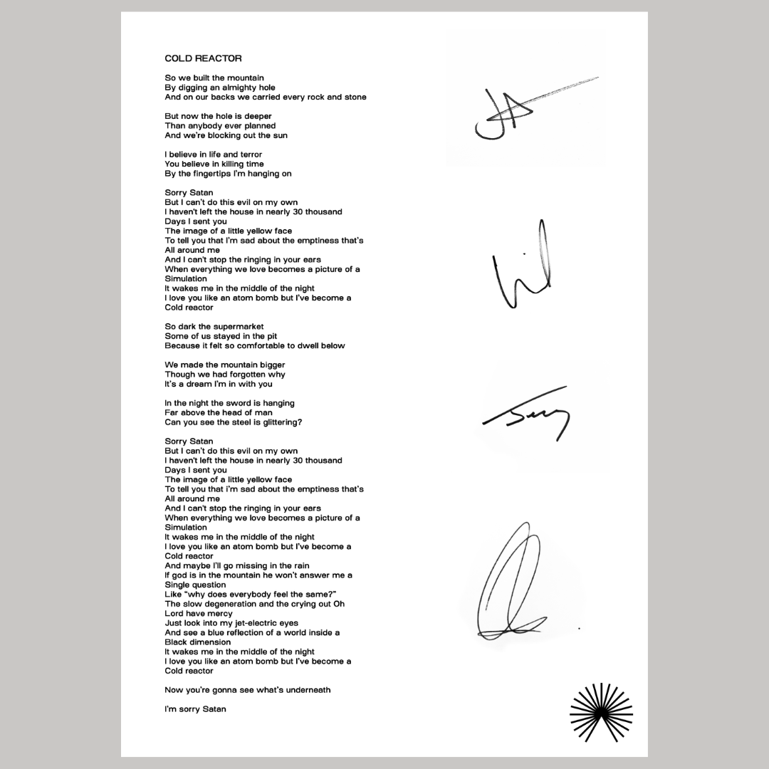 Cold Reactor SIGNED lyric sheet